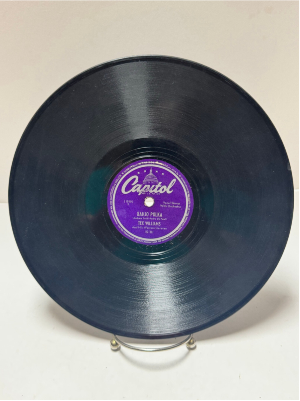 Vintage Capitol Tex Williams shellac 78 Rpm Record 10” Banjo Polka